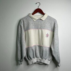 Grey and white vintage 80s striped sweatshirt size medium
